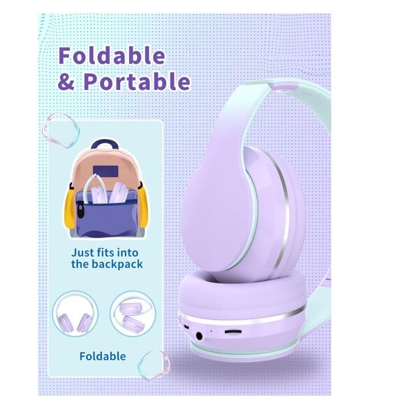 Bluetooth Kids Headphones,Wireless Stereo Sound,10H Play, Foldable&Adjustable - Picture 1 of 7